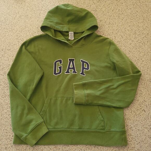 VTG GAP 2000s Womens Classic Brand Logo Spell Out Cropped Hoodie Green Navy✨️M - Picture 10 of 10